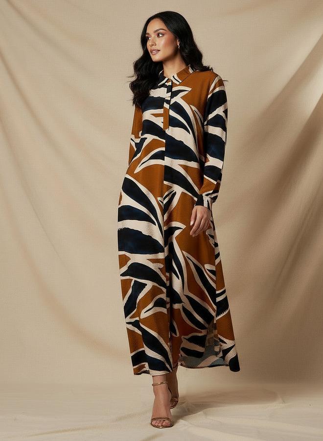 ايكونيك فستان قميص أيقوني مطبوع بياقة - Image 2